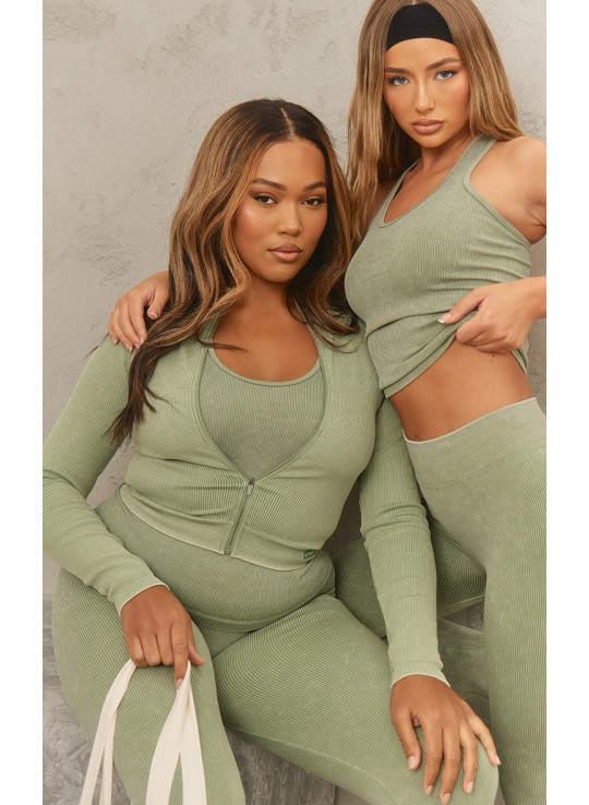 Безшовні кльошові штани для йоги кольору хакі