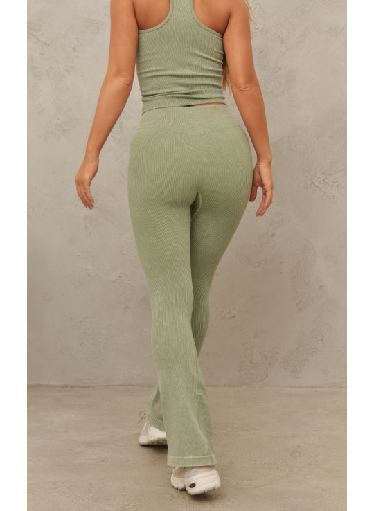 Безшовні кльошові штани для йоги кольору хакі