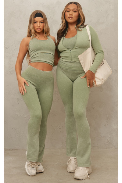 Безшовні кльошові штани для йоги кольору хакі