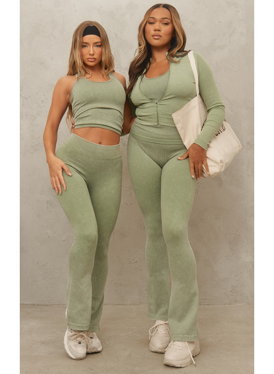 Безшовні кльошові штани для йоги кольору хакі