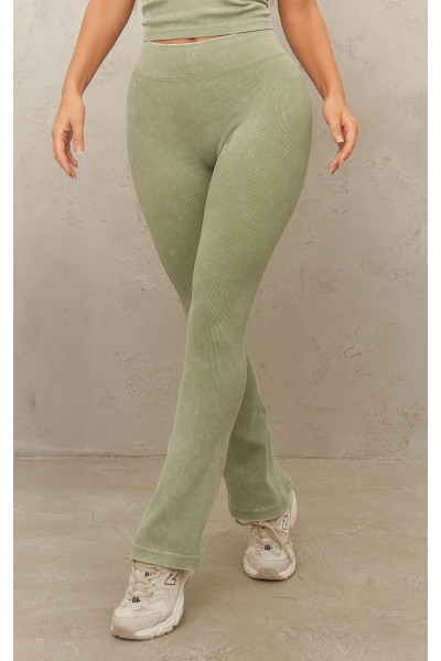 Безшовні кльошові штани для йоги кольору хакі