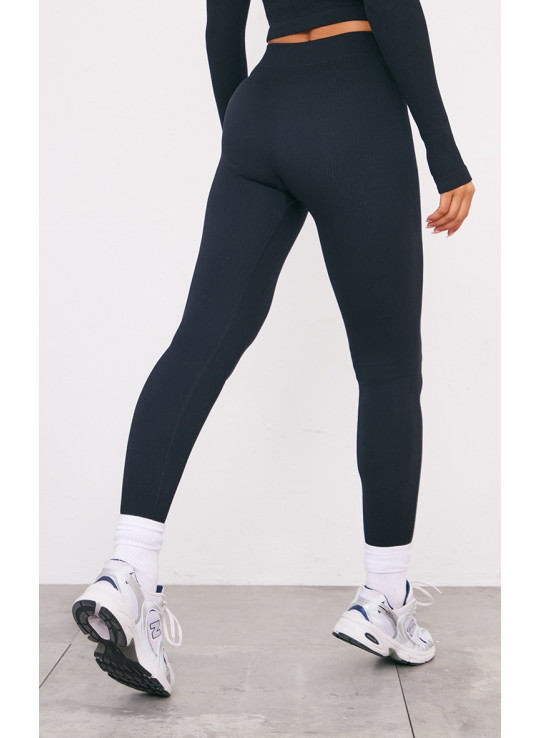 Чорні структуровані ребристі легінси