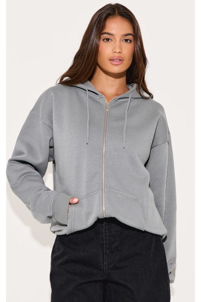 Світло -сірий негабаритний блискавок вгору простий передній балахон