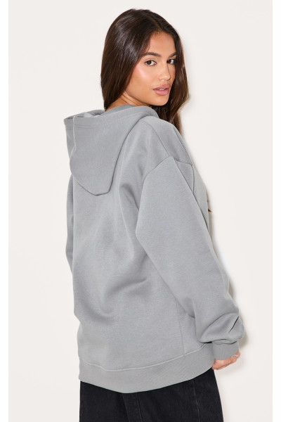 Світло -сірий негабаритний блискавок вгору простий передній балахон