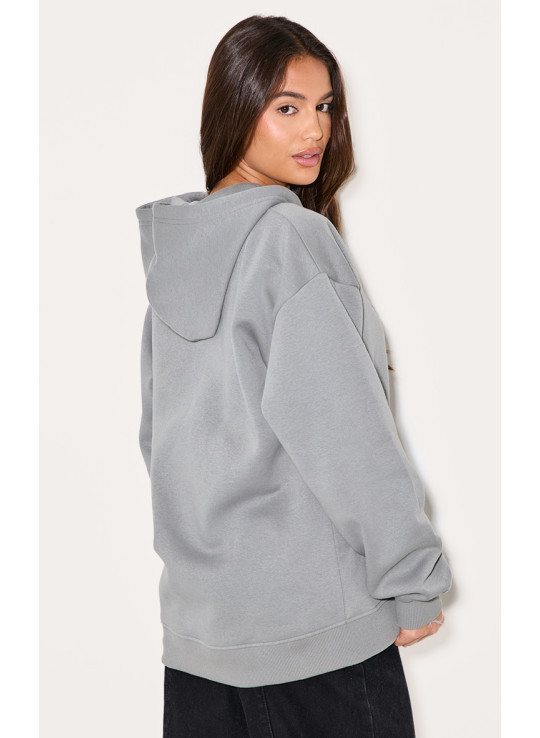 Світло -сірий негабаритний блискавок вгору простий передній балахон