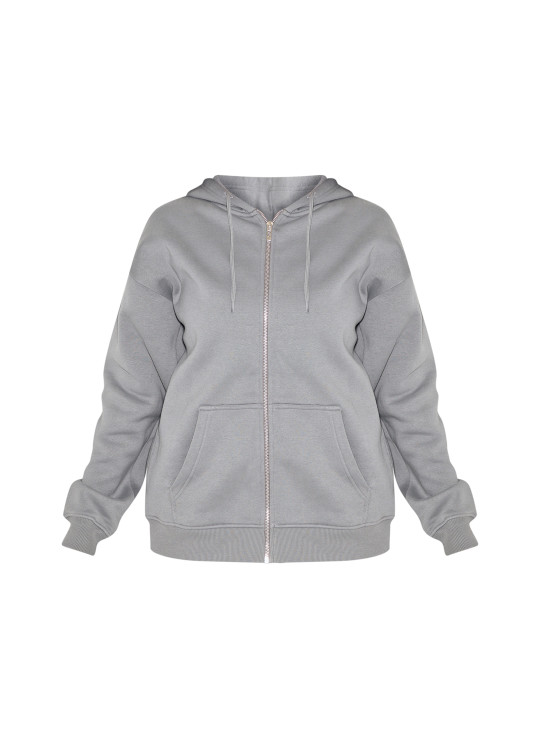 Світло -сірий негабаритний блискавок вгору простий передній балахон