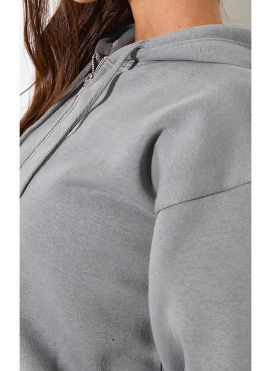 Світло -сірий негабаритний блискавок вгору простий передній балахон