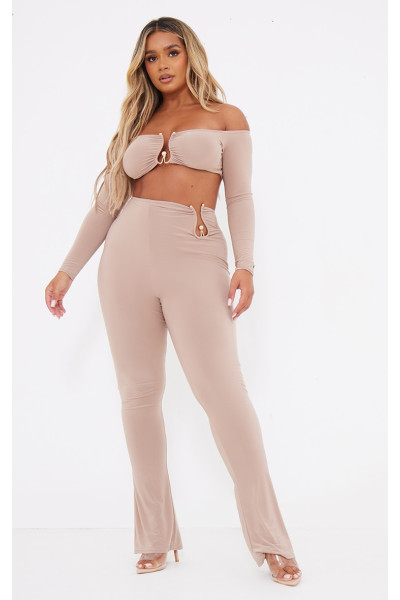 Розкльошені легінси темно-сірого кольору з високою талією