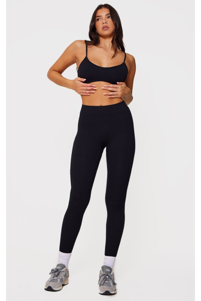 Чорні структуровані легінси з манжетами в рубчик