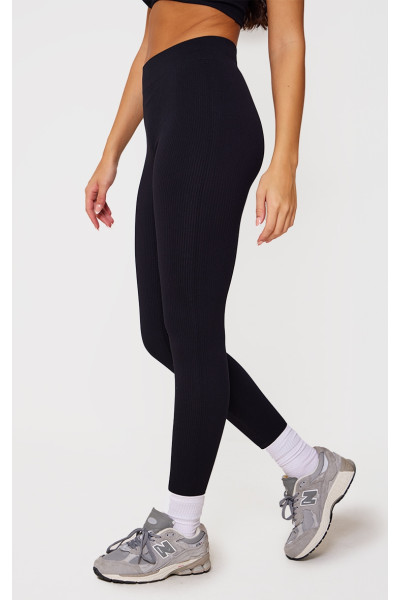 Чорні структуровані легінси з манжетами в рубчик