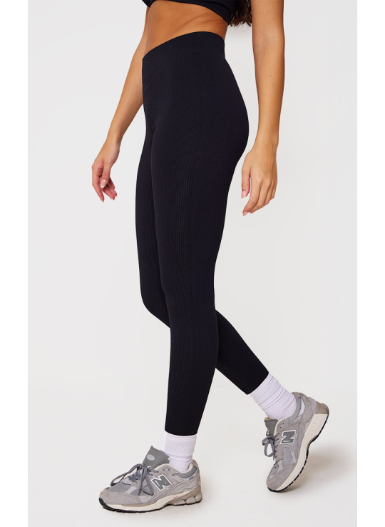 Чорні структуровані легінси з манжетами в рубчик