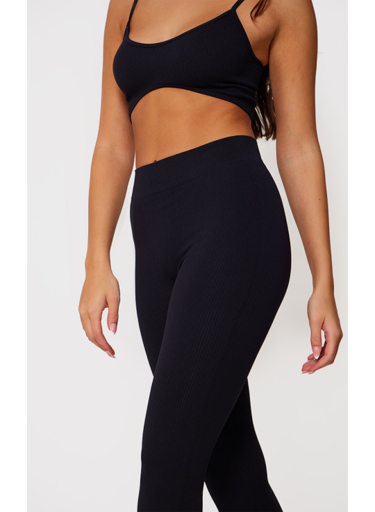 Чорні структуровані легінси з манжетами в рубчик