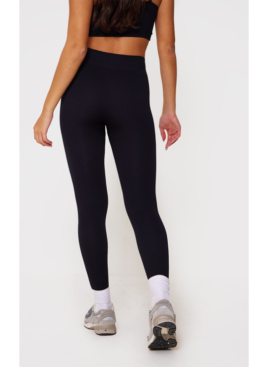 Чорні структуровані легінси з манжетами в рубчик